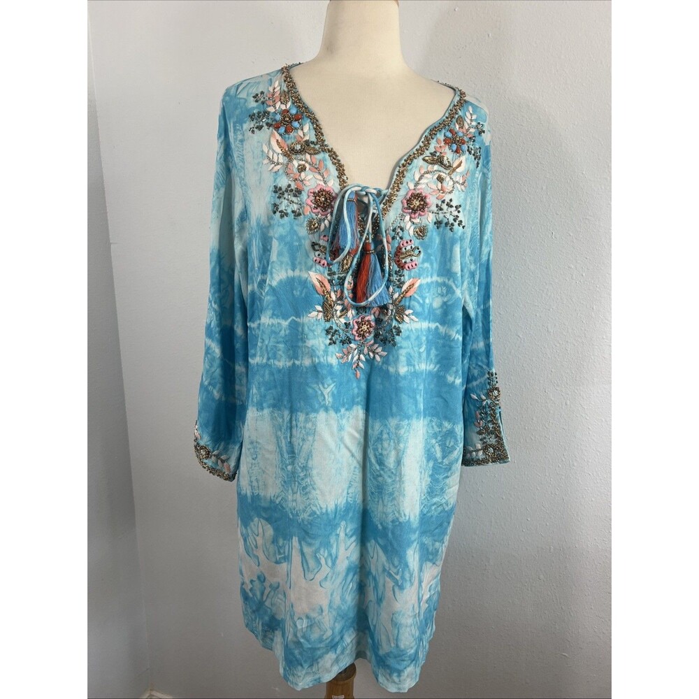 Soft Surroundings Blouse Womens XL Icon Beverly Tunic Sky Tie Dye Boho‎ Resort